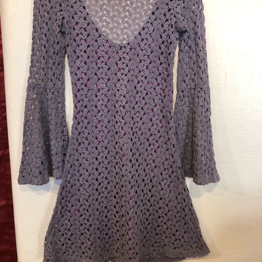 Crochet bell sleeve dress with slip